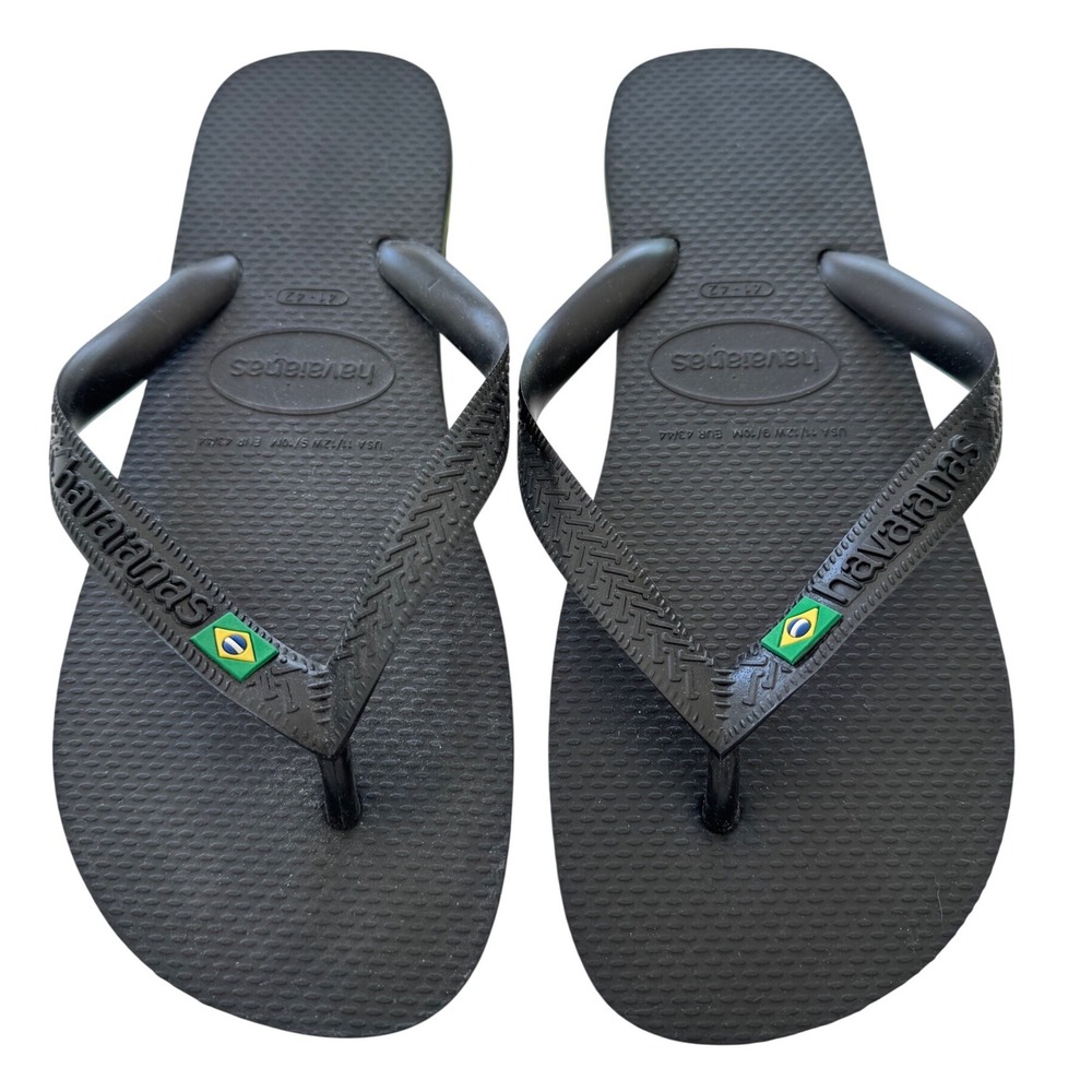 Havaianas Brazil Logo Flip Flops Black Flag Thong Sandals Mens size 9/10 RARE